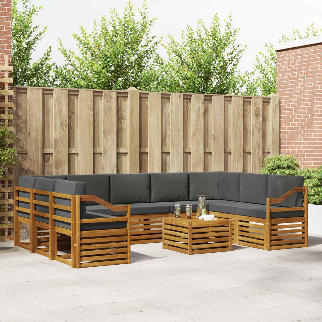 vidaXL Conjunto de sofás de exterior 10 uds. Natural y Antracita
