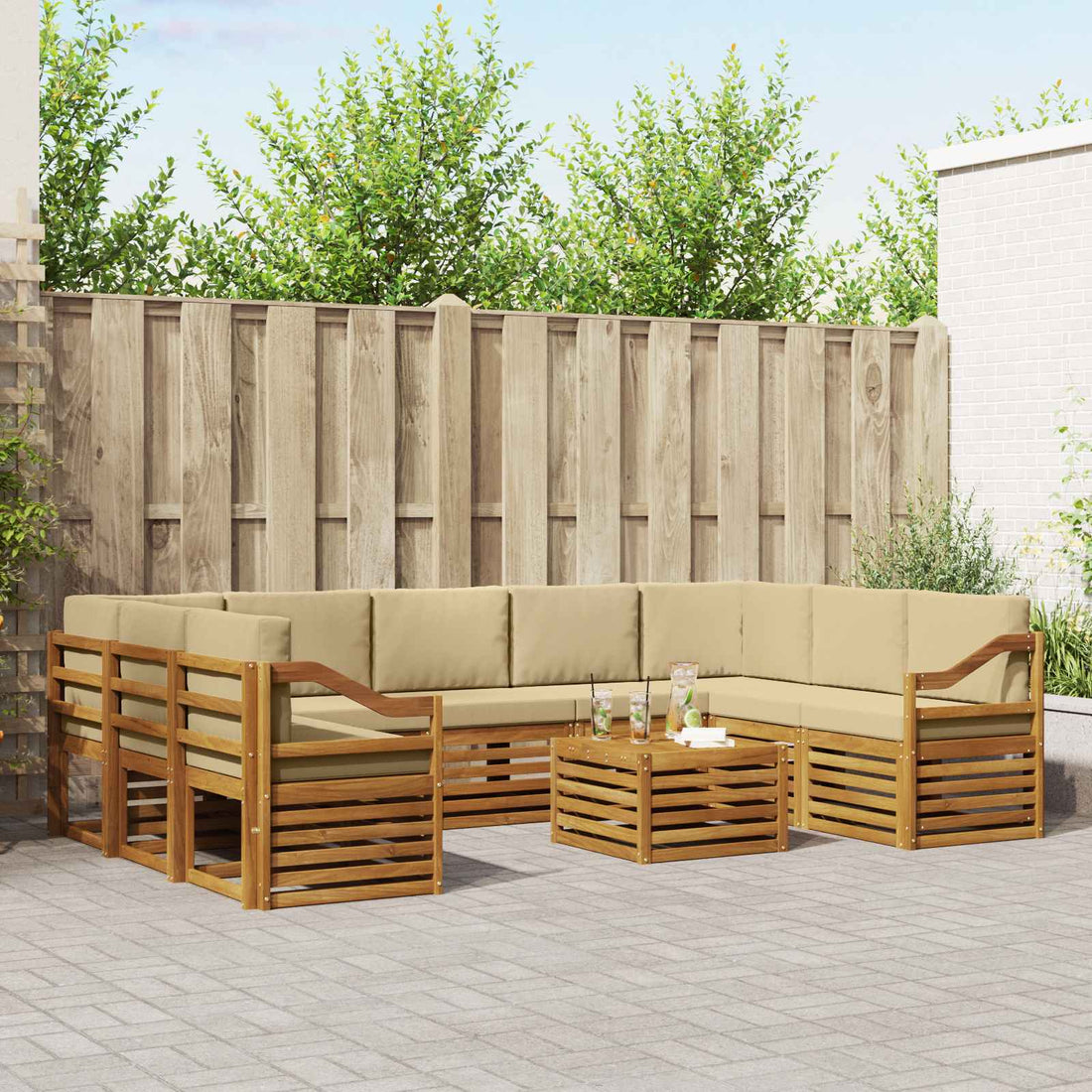 vidaXL Conjunto de sofás de exterior 10 uds. Natural y Beige