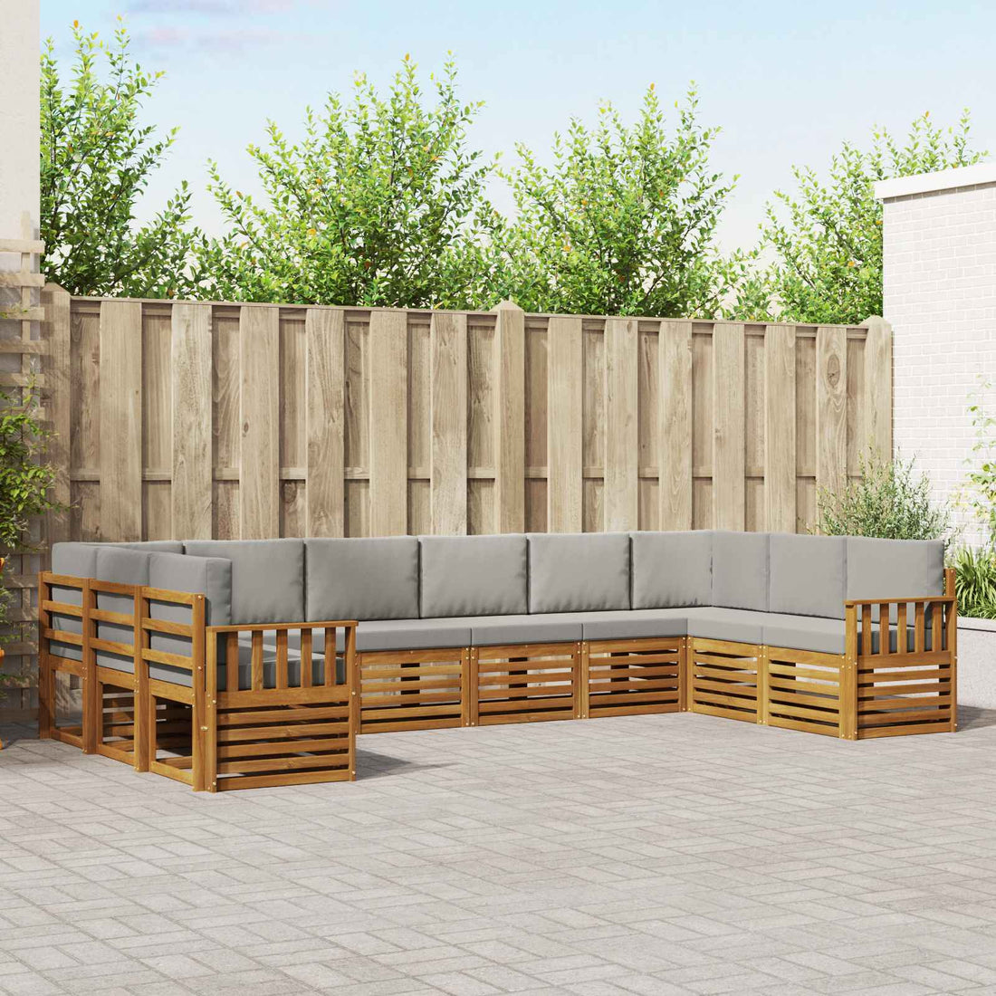 vidaXL Conjunto de sofás de exterior 10 uds. Gris Natural y Claro