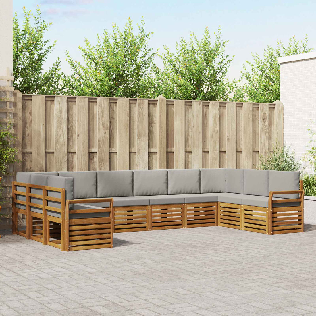 vidaXL Conjunto de sofás de exterior 10 uds. Gris Natural y Claro