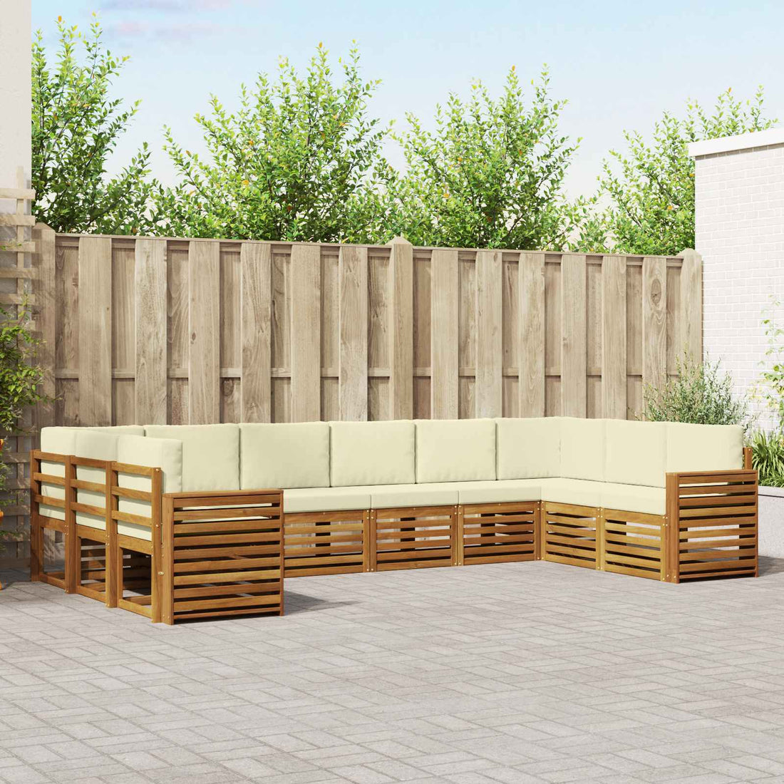 vidaXL Conjunto de sofás de exterior 10 uds. Natural y Crema