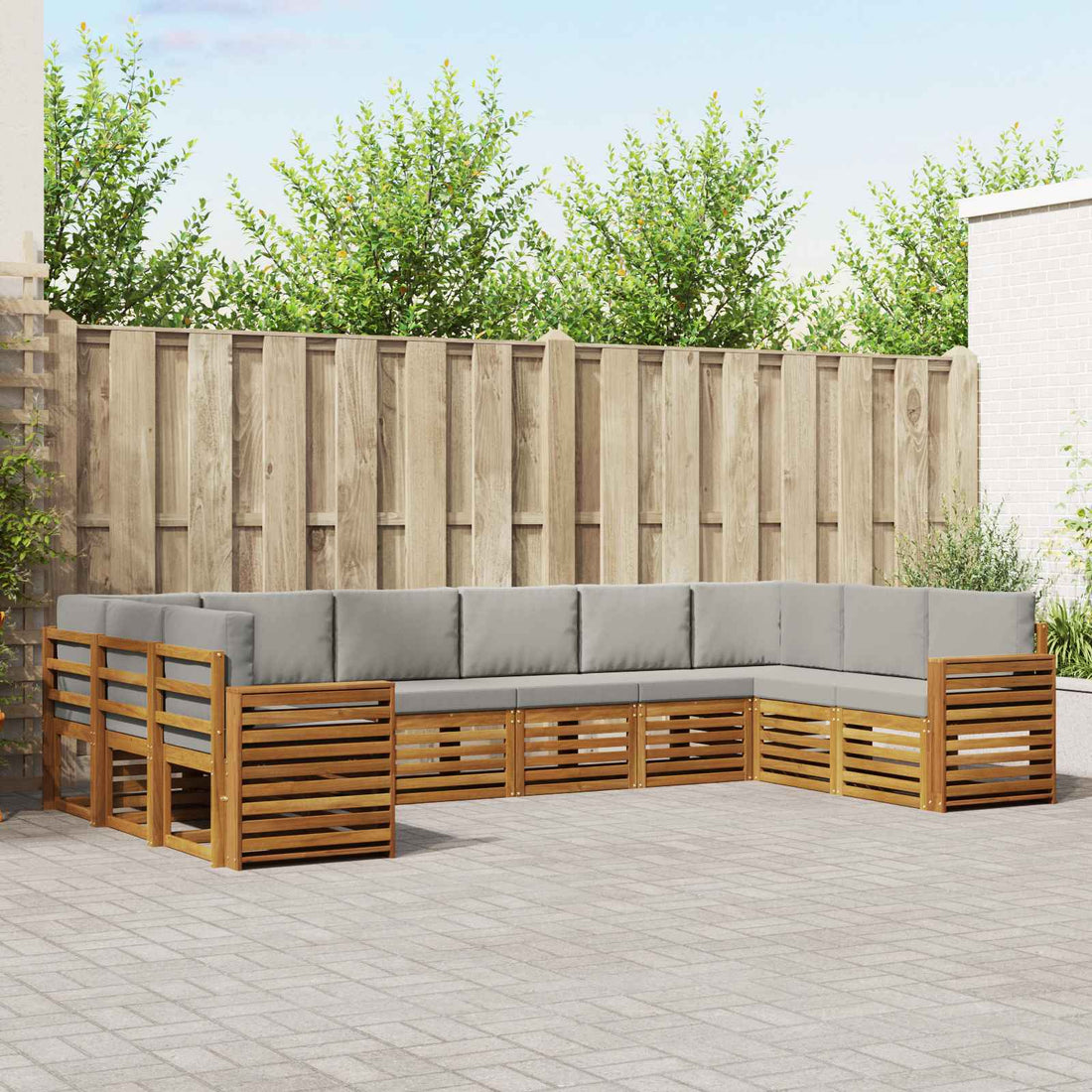 vidaXL Conjunto de sofás de exterior 10 uds. Gris Natural y Claro