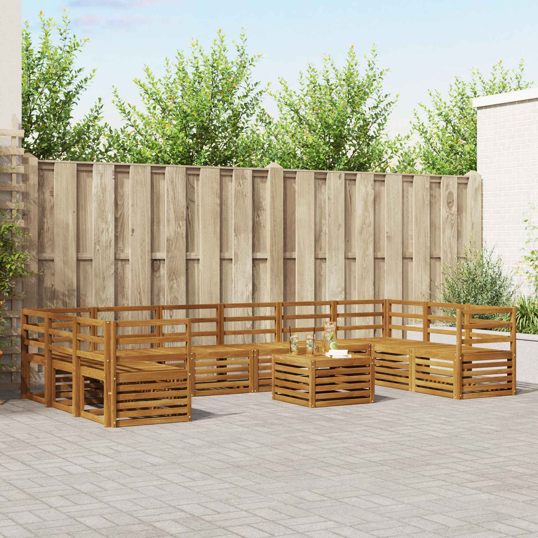 vidaXL Conjunto de sofás de exterior 11 uds. Natural