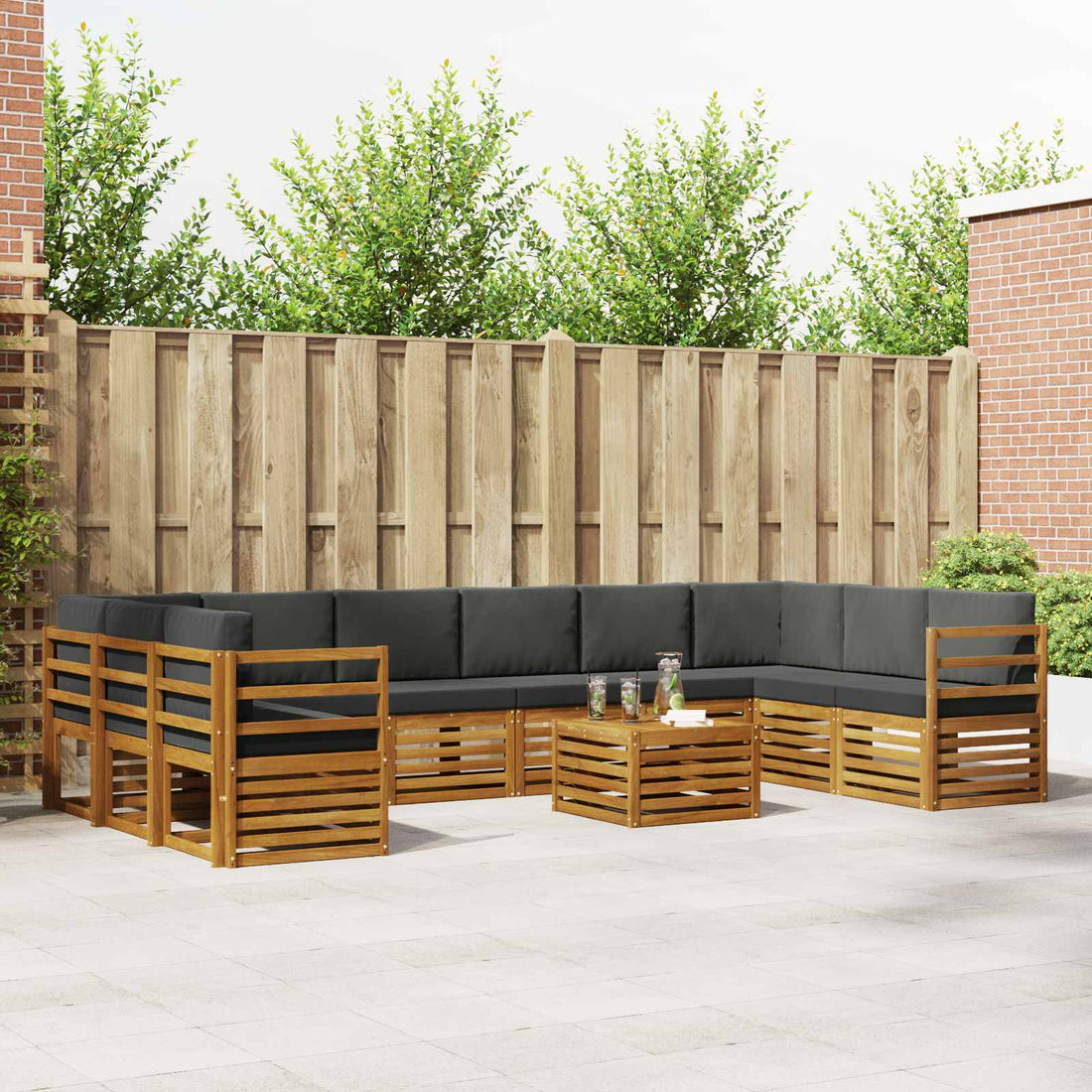 vidaXL Conjunto de sofás de exterior 11 uds. Natural y Antracita