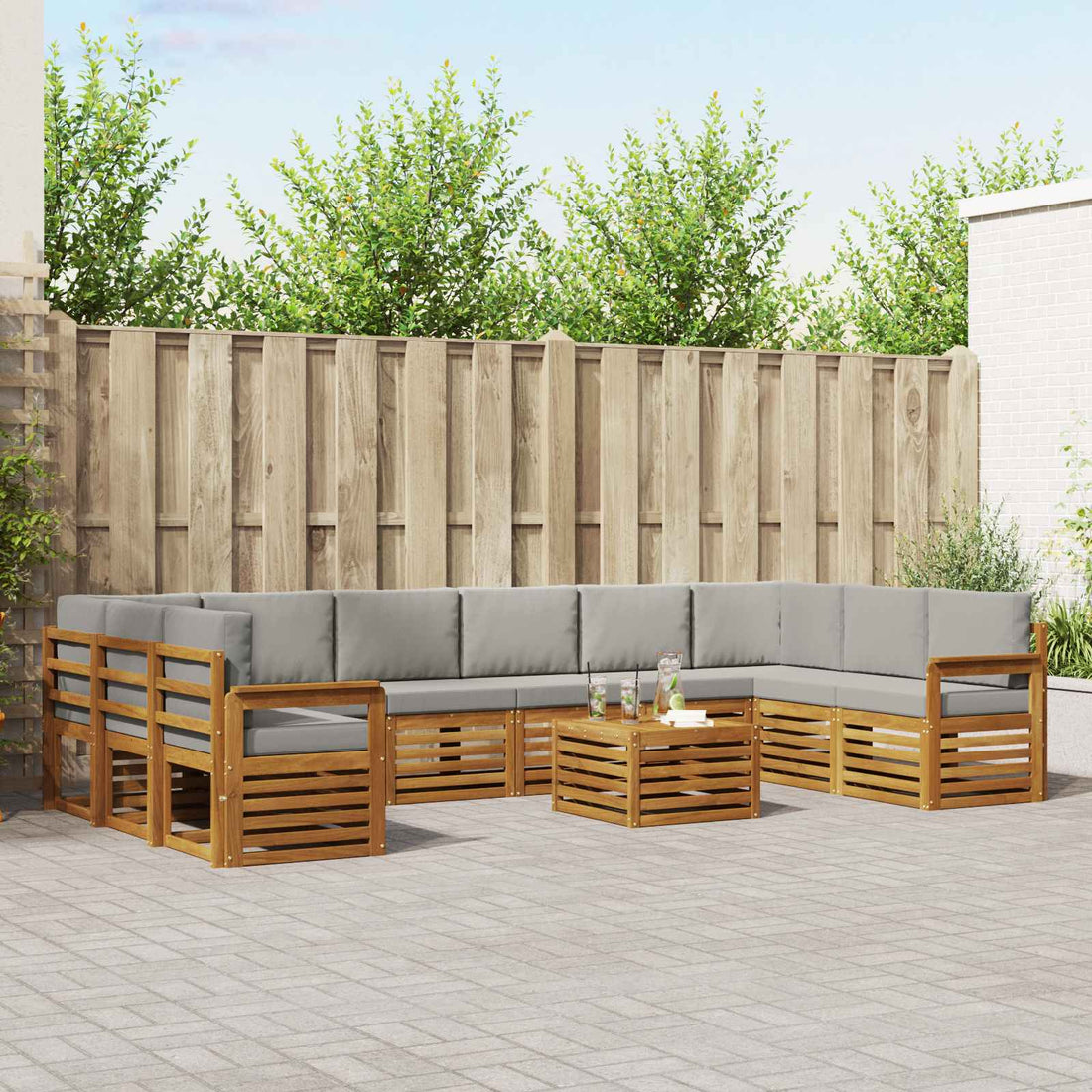 vidaXL Conjunto de sofás de exterior 11 uds. Gris Natural y Claro