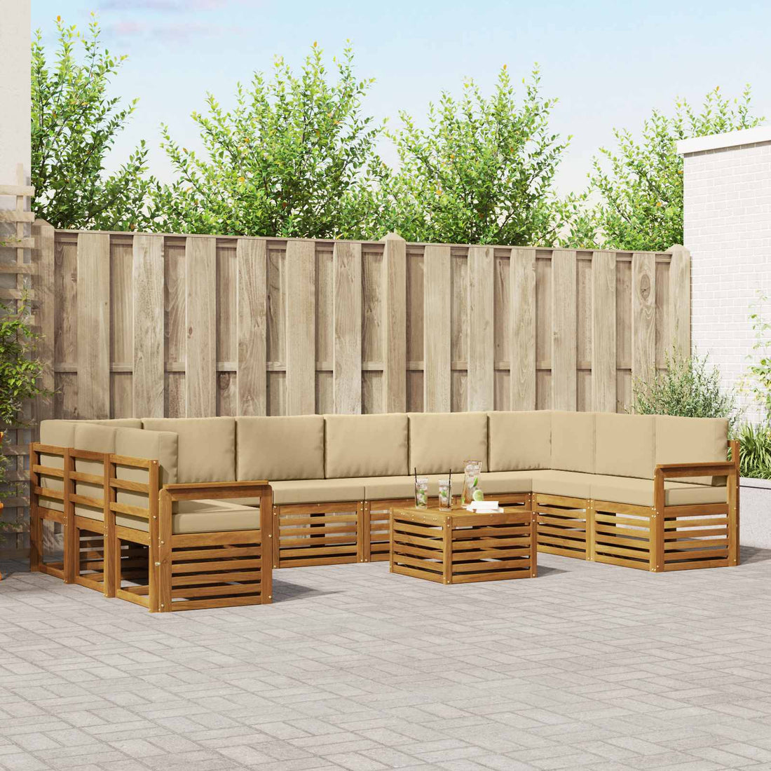 vidaXL Conjunto de sofás de exterior 11 uds. Natural y Beige
