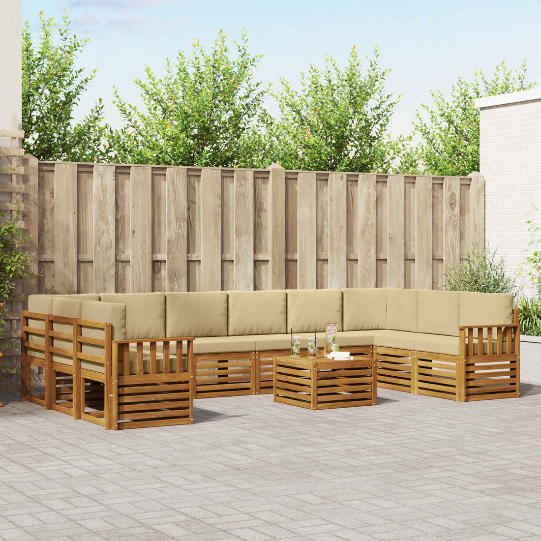 vidaXL Conjunto de sofás de exterior 11 uds. Natural y Beige