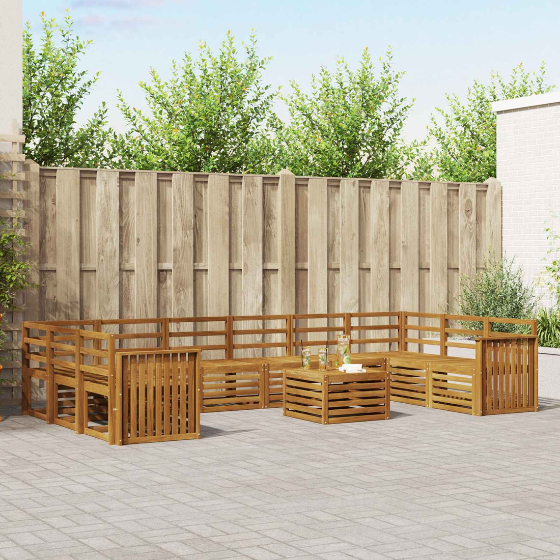vidaXL Conjunto de sofás de exterior 11 uds. Natural