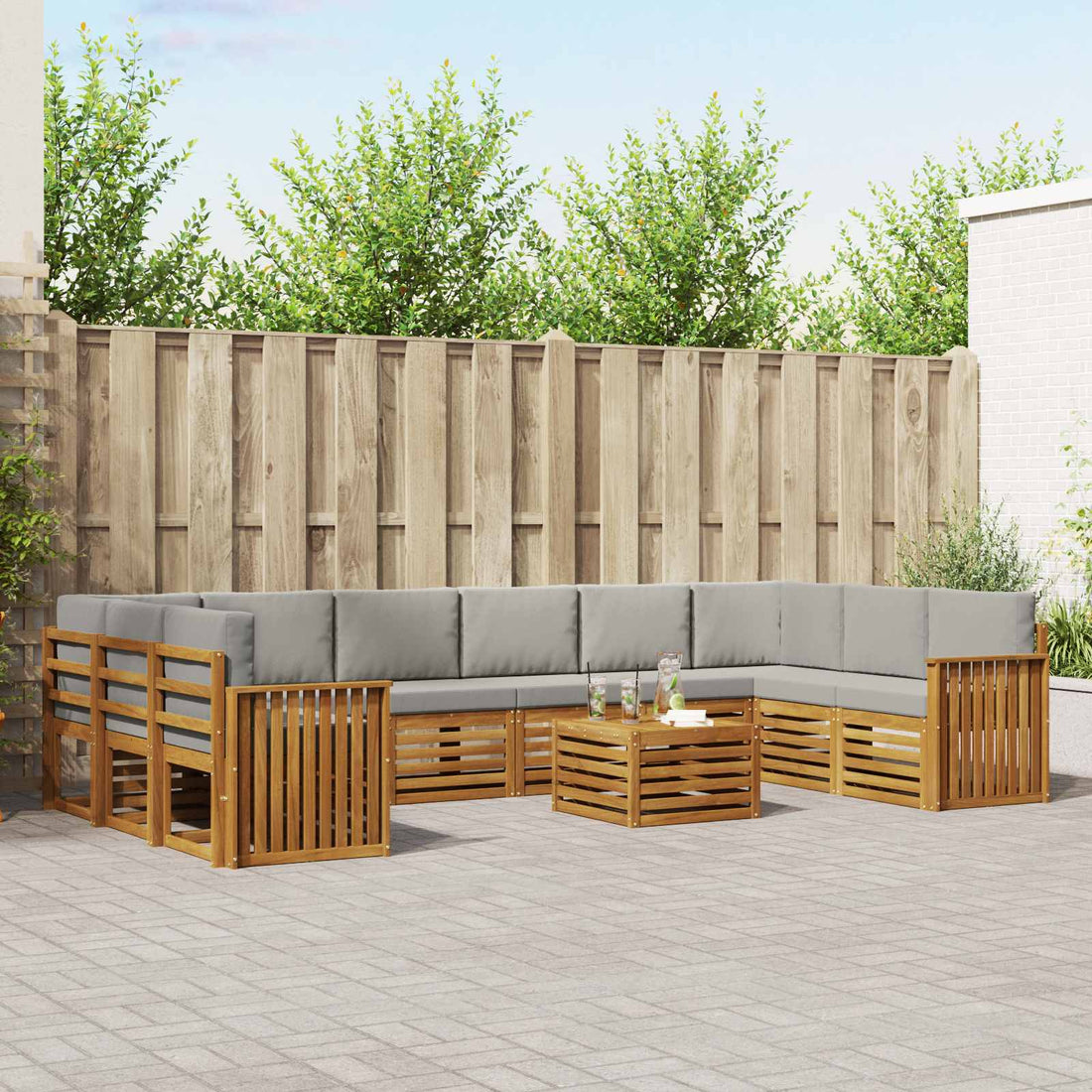 vidaXL Conjunto de sofás de exterior 11 uds. Gris Natural y Claro