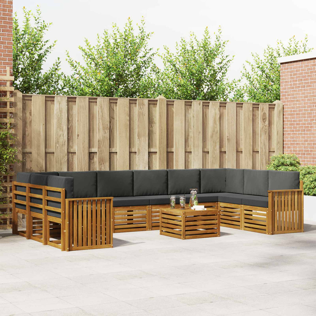 vidaXL Conjunto de sofás de exterior 11 uds. Natural y Antracita