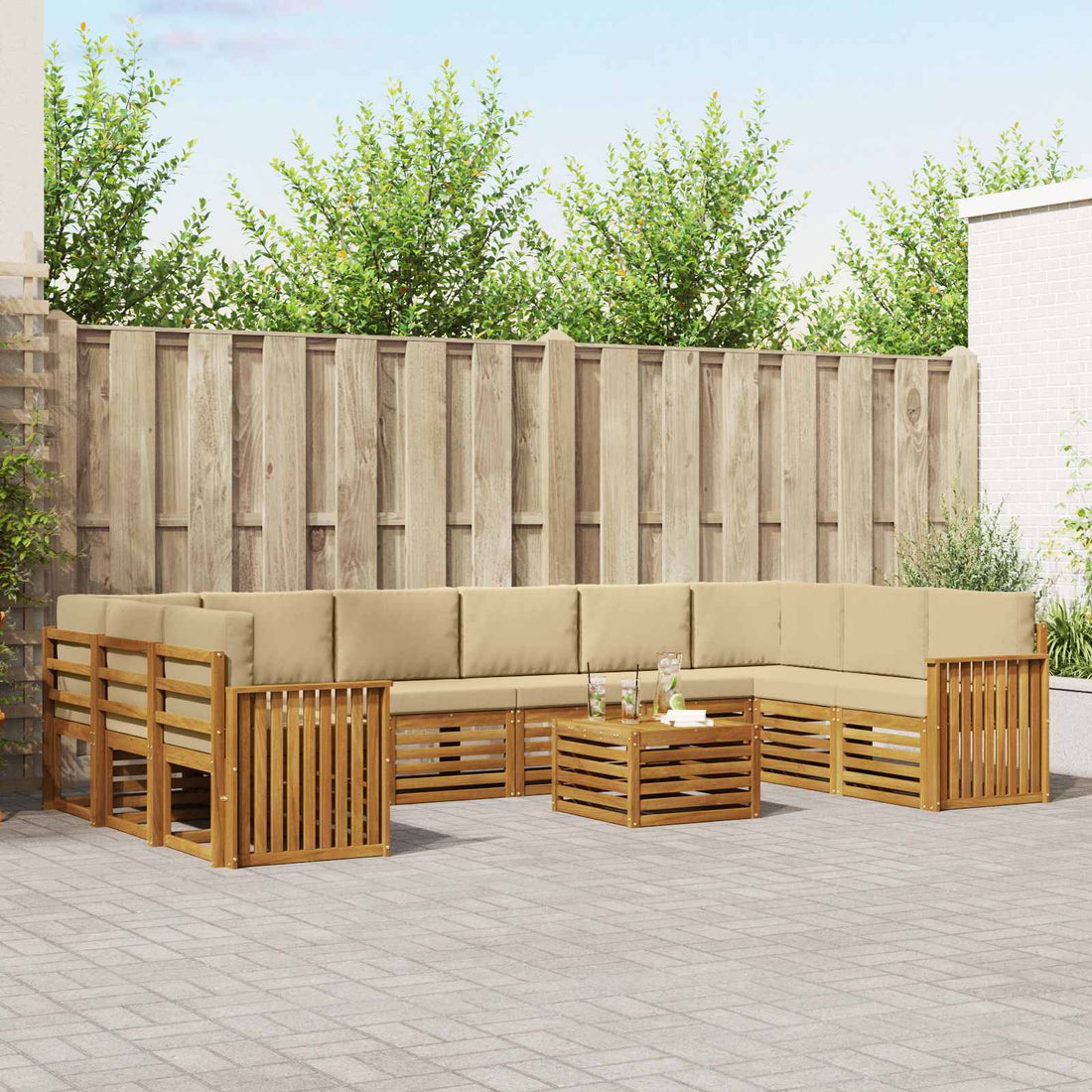 vidaXL Conjunto de sofás de exterior 11 uds. Natural y Beige