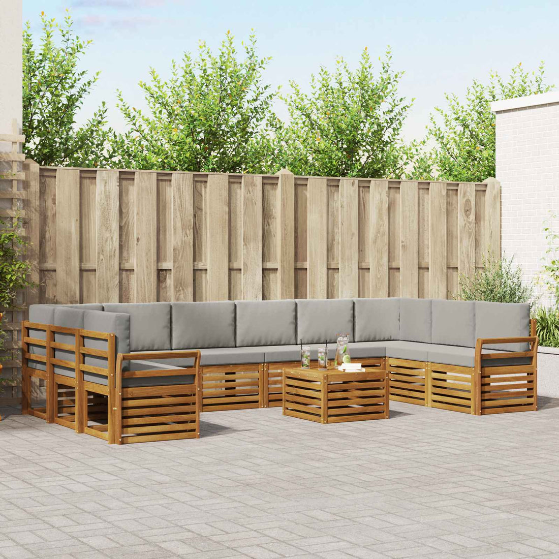 vidaXL Conjunto de sofás de exterior 11 uds. Gris Natural y Claro