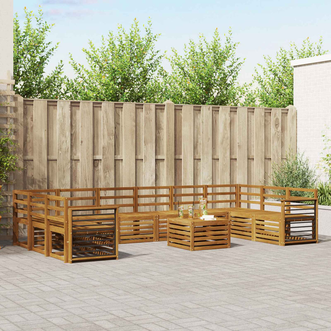 vidaXL Conjunto de sofás de exterior 11 uds. Natural