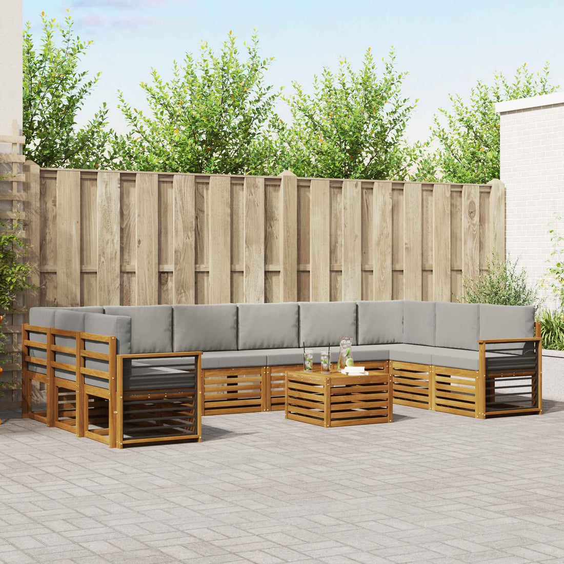 vidaXL Conjunto de sofás de exterior 11 uds. Gris Natural y Claro