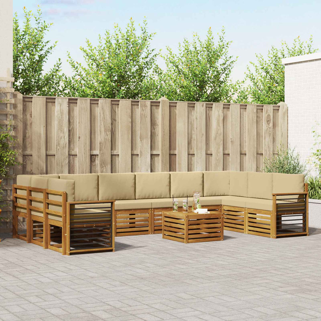 vidaXL Conjunto de sofás de exterior 11 uds. Natural y Beige