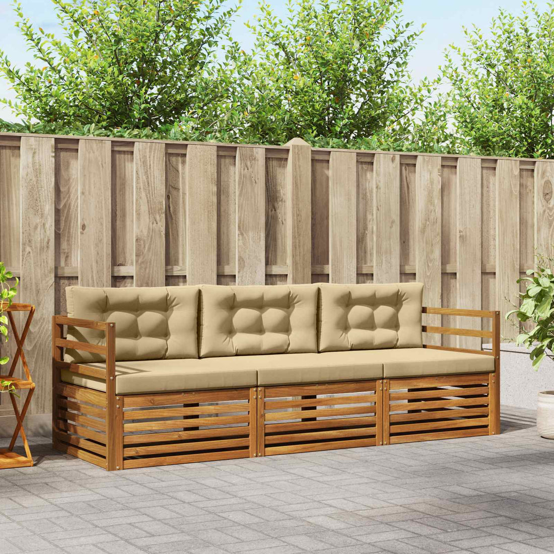 vidaXL Conjunto de sofás de exterior 3 uds. Natural y Beige