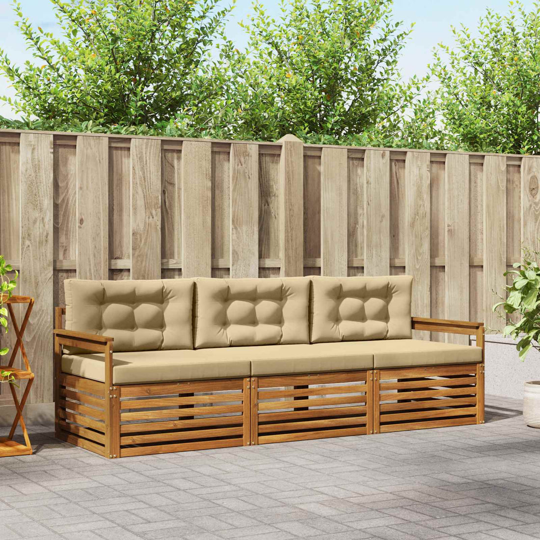 vidaXL Conjunto de sofás de exterior 3 uds. Natural y Beige