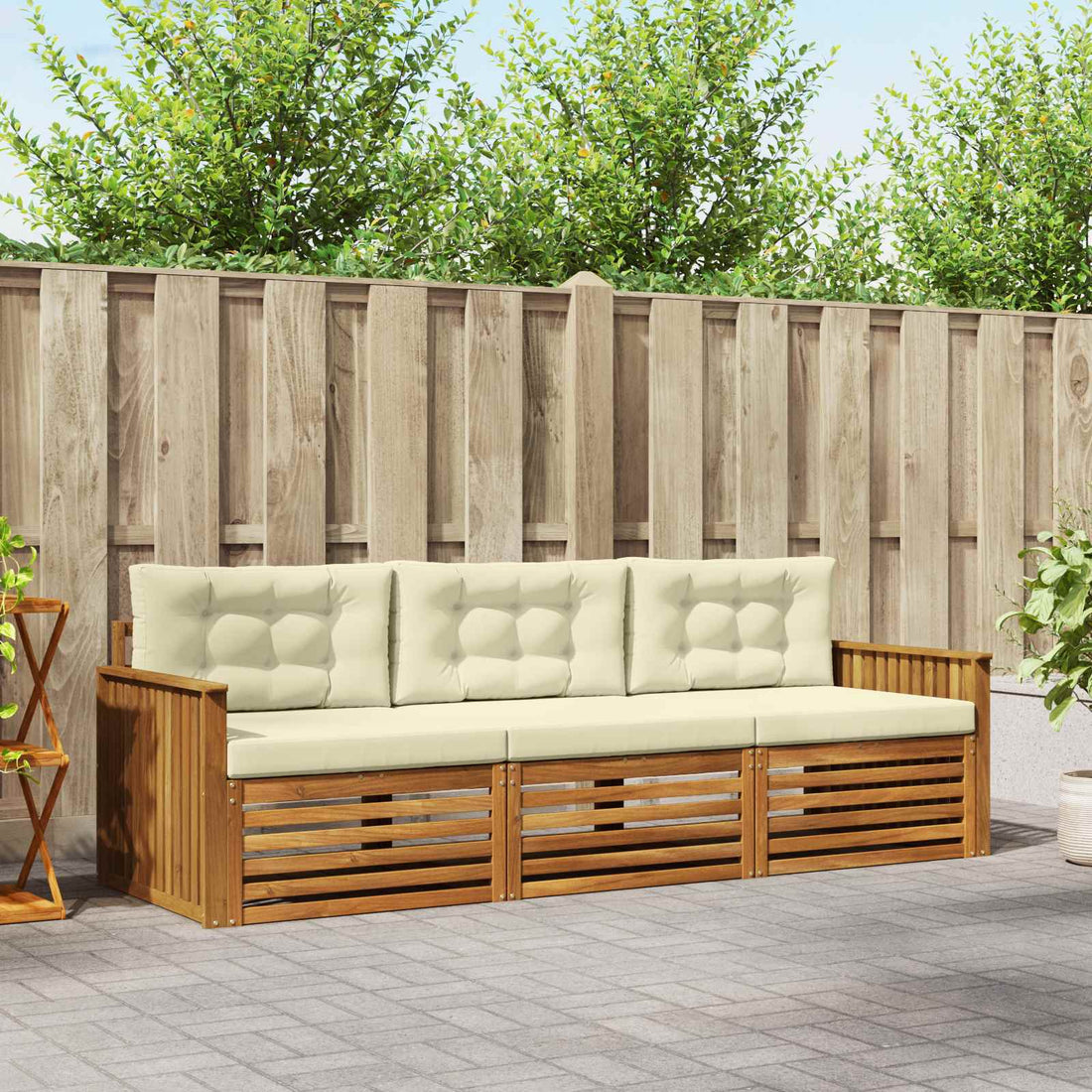 vidaXL Conjunto de sofás de exterior 3 uds. Natural y Crema