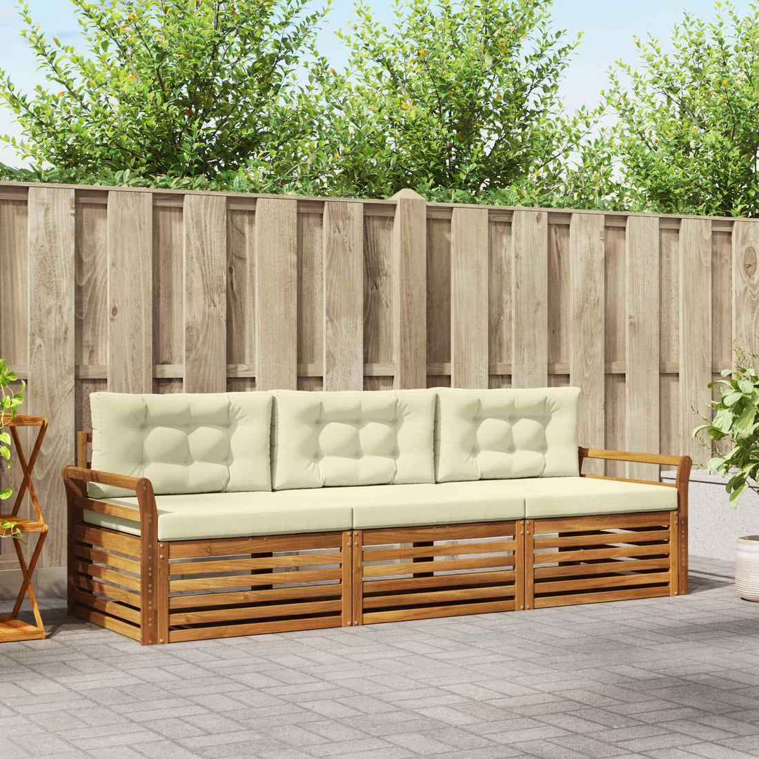 vidaXL Conjunto de sofás de exterior 3 uds. Natural y Crema