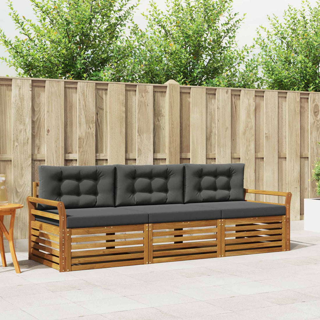 vidaXL Conjunto de sofás de exterior 3 uds. Natural y Antracita