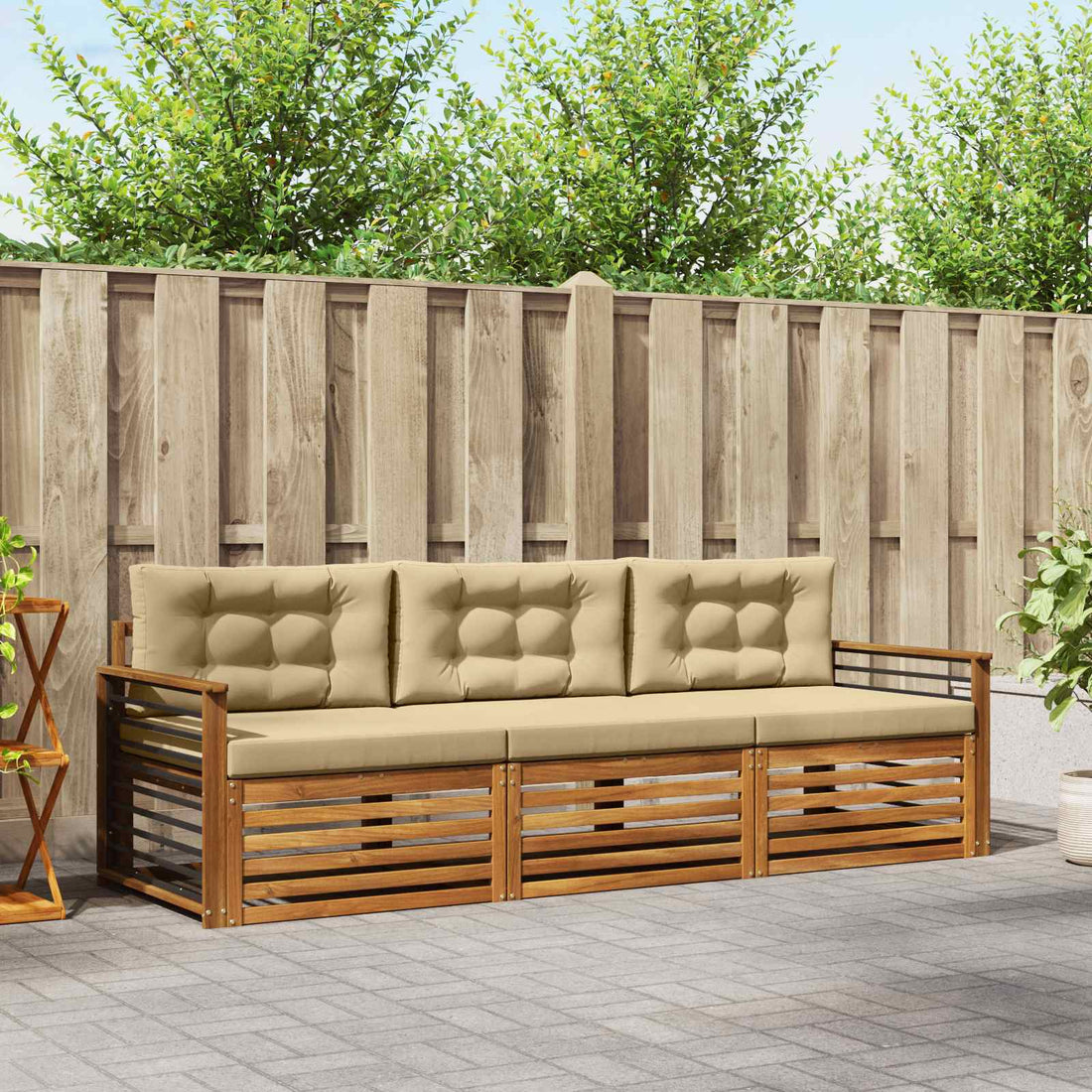 vidaXL Conjunto de sofás de exterior 3 uds. Natural y Beige