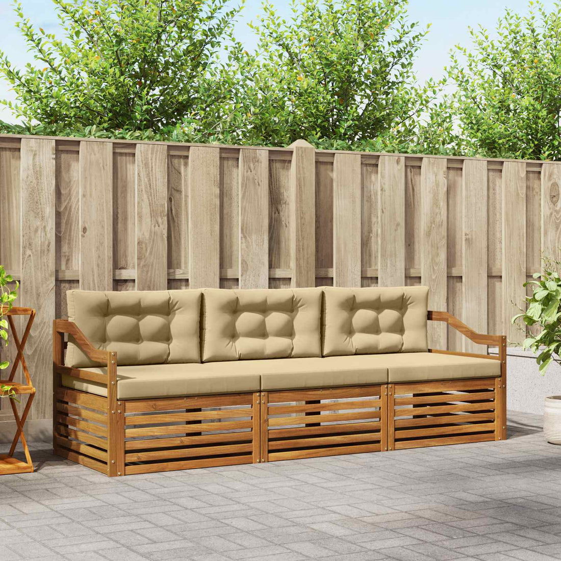 vidaXL Conjunto de sofás de exterior 3 uds. Natural y Beige