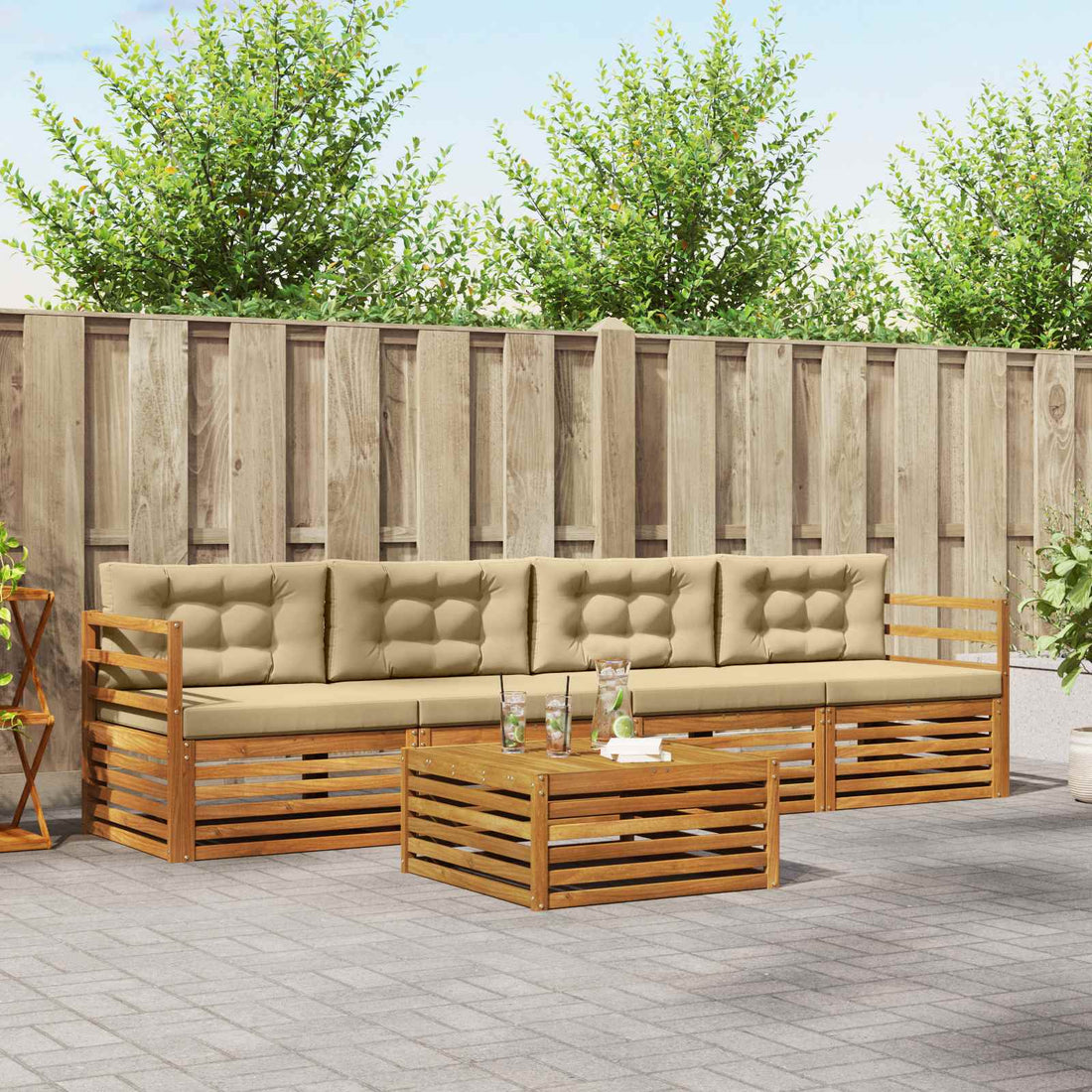 vidaXL Conjunto de sofás de exterior 5 uds. Natural y Beige