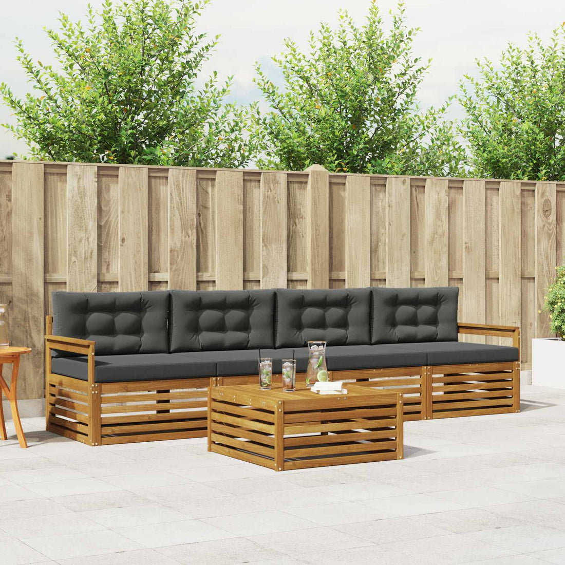 vidaXL Conjunto de sofás de exterior 5 uds. Natural y Antracita