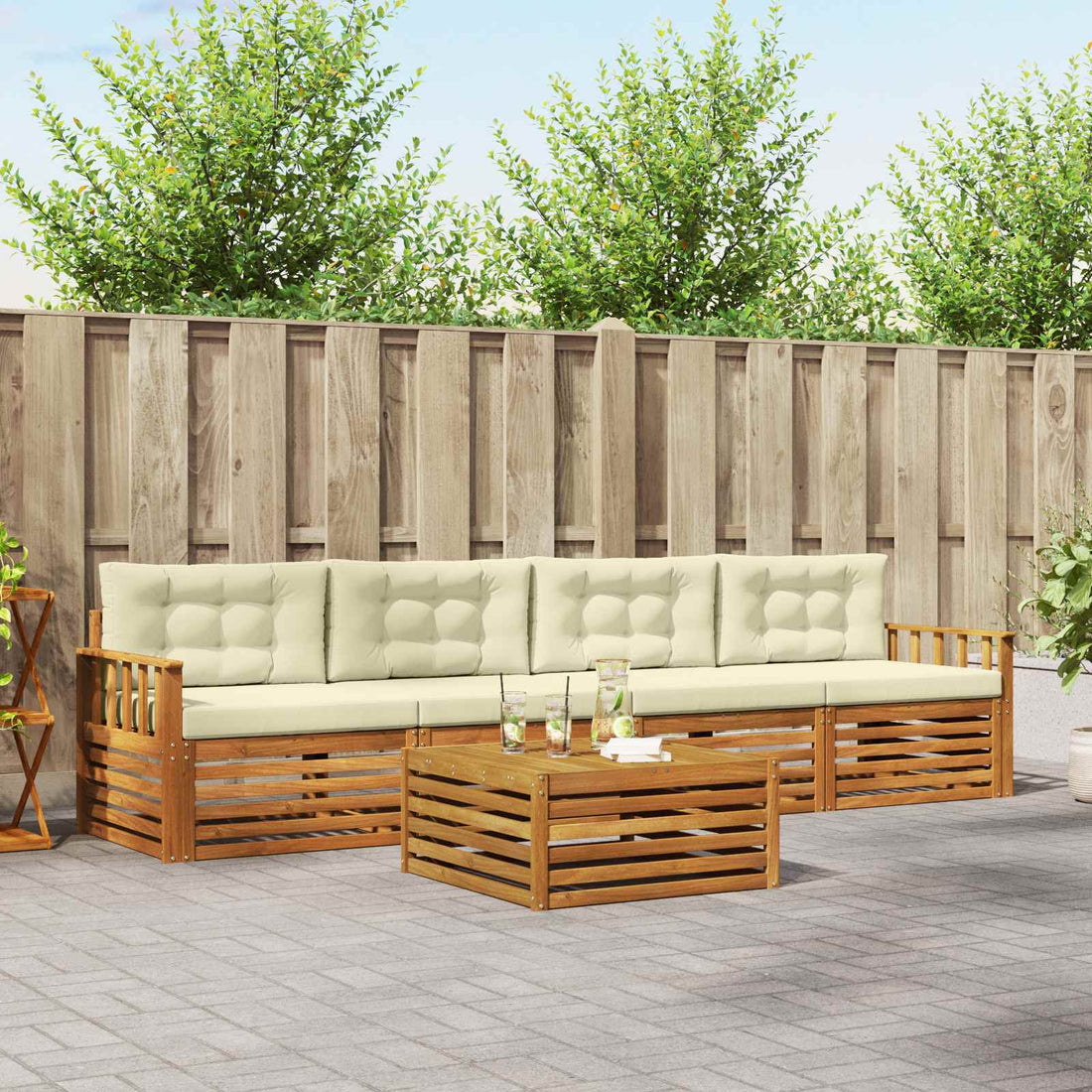 vidaXL Conjunto de sofás de exterior 5 uds. Natural y Crema