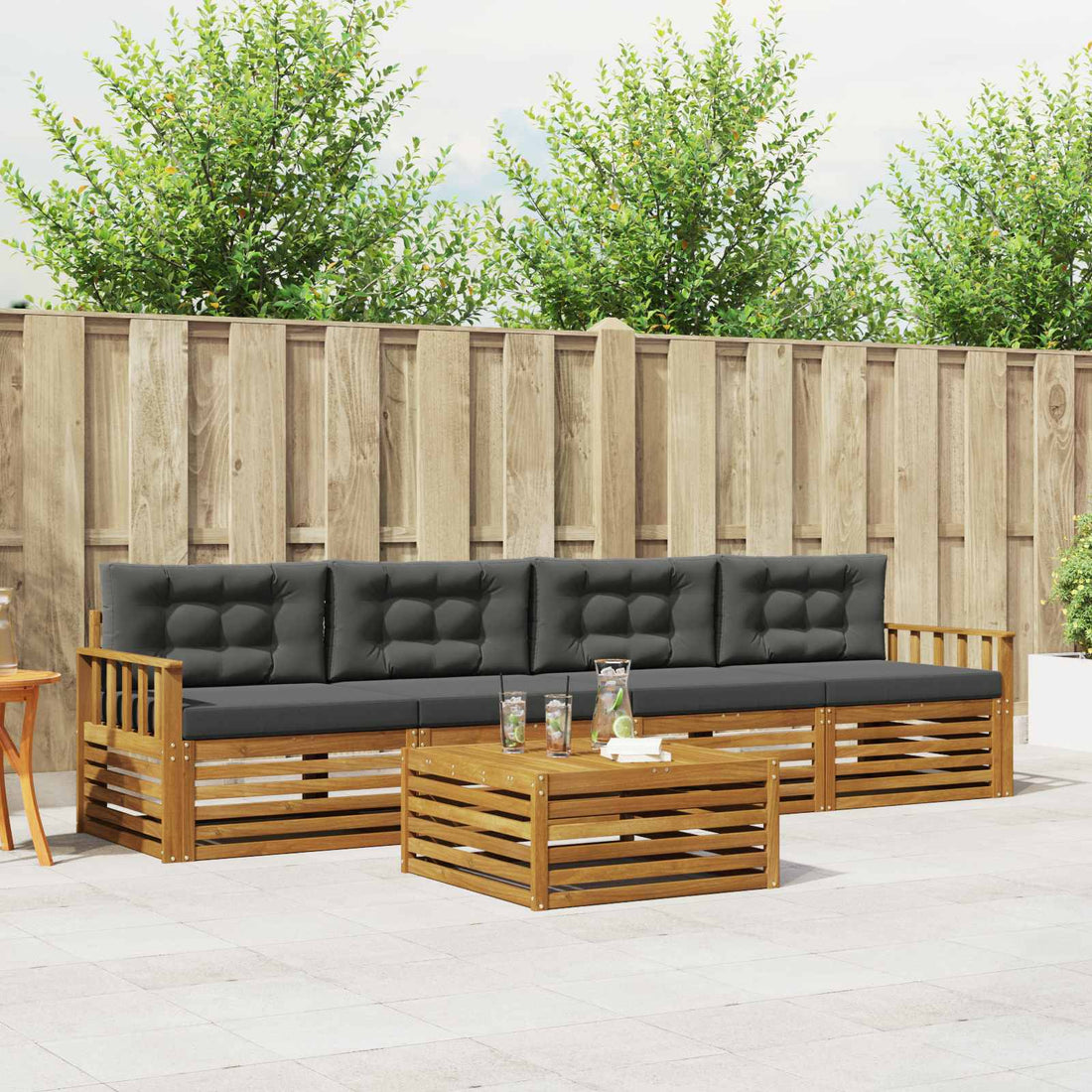 vidaXL Conjunto de sofás de exterior 5 uds. Natural y Antracita