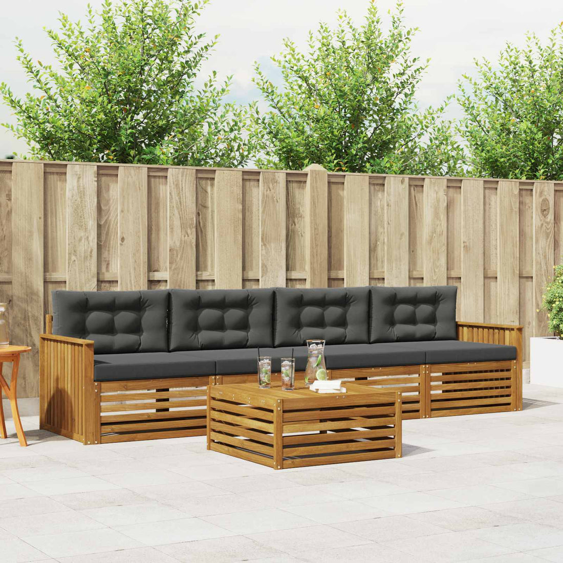 vidaXL Conjunto de sofás de exterior 5 uds. Natural y Antracita