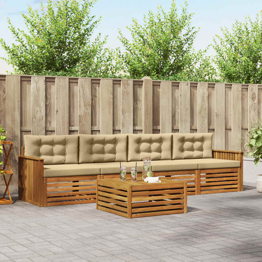 vidaXL Conjunto de sofás de exterior 5 uds. Natural y Beige