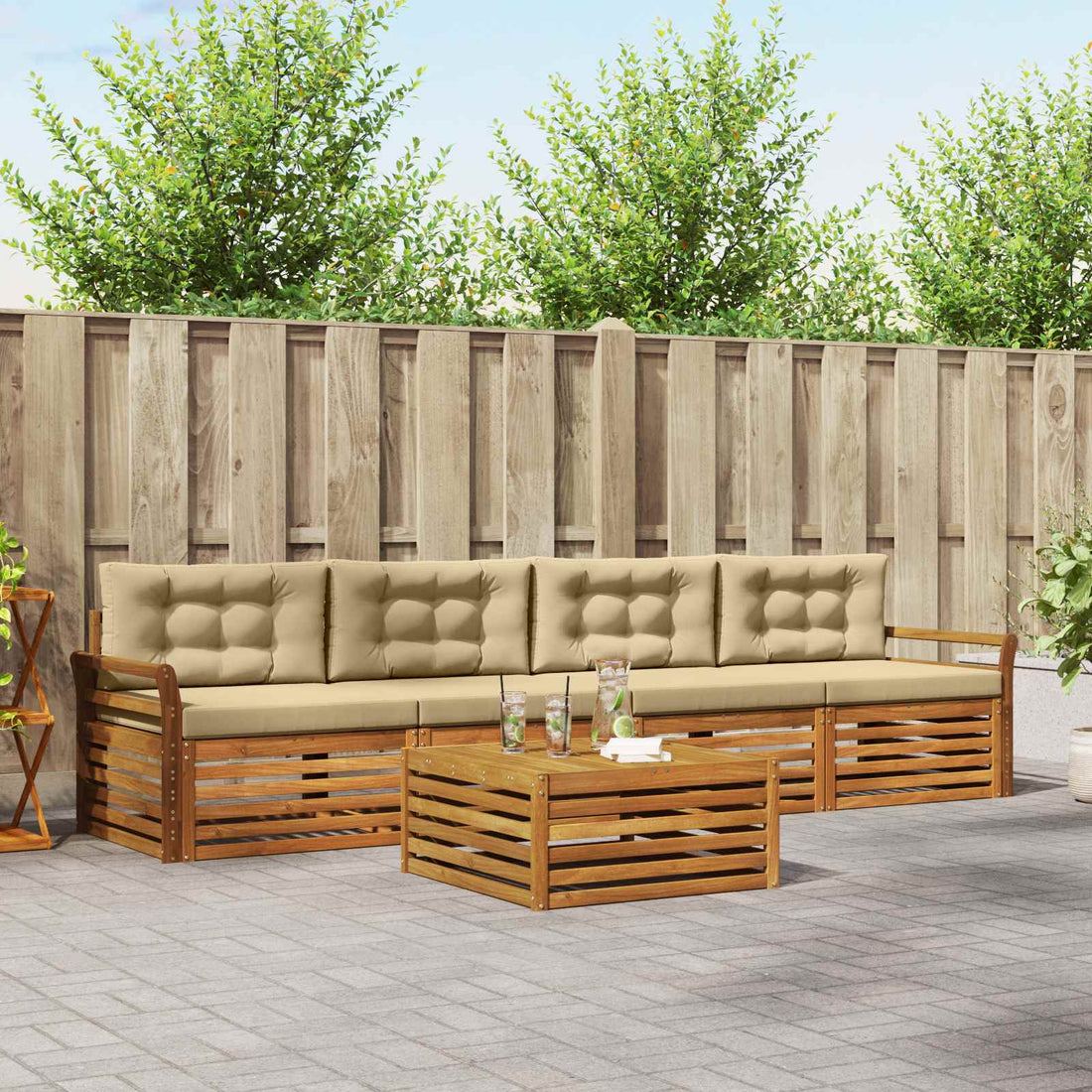 vidaXL Conjunto de sofás de exterior 5 uds. Natural y Beige