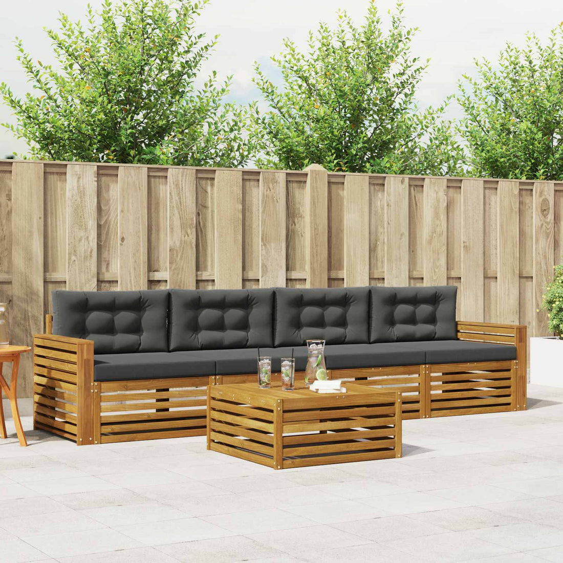 vidaXL Conjunto de sofás de exterior 5 uds. Natural y Antracita