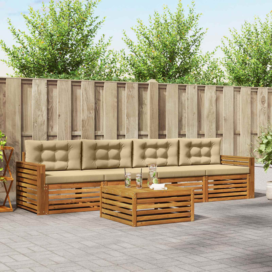 vidaXL Conjunto de sofás de exterior 5 uds. Natural y Beige