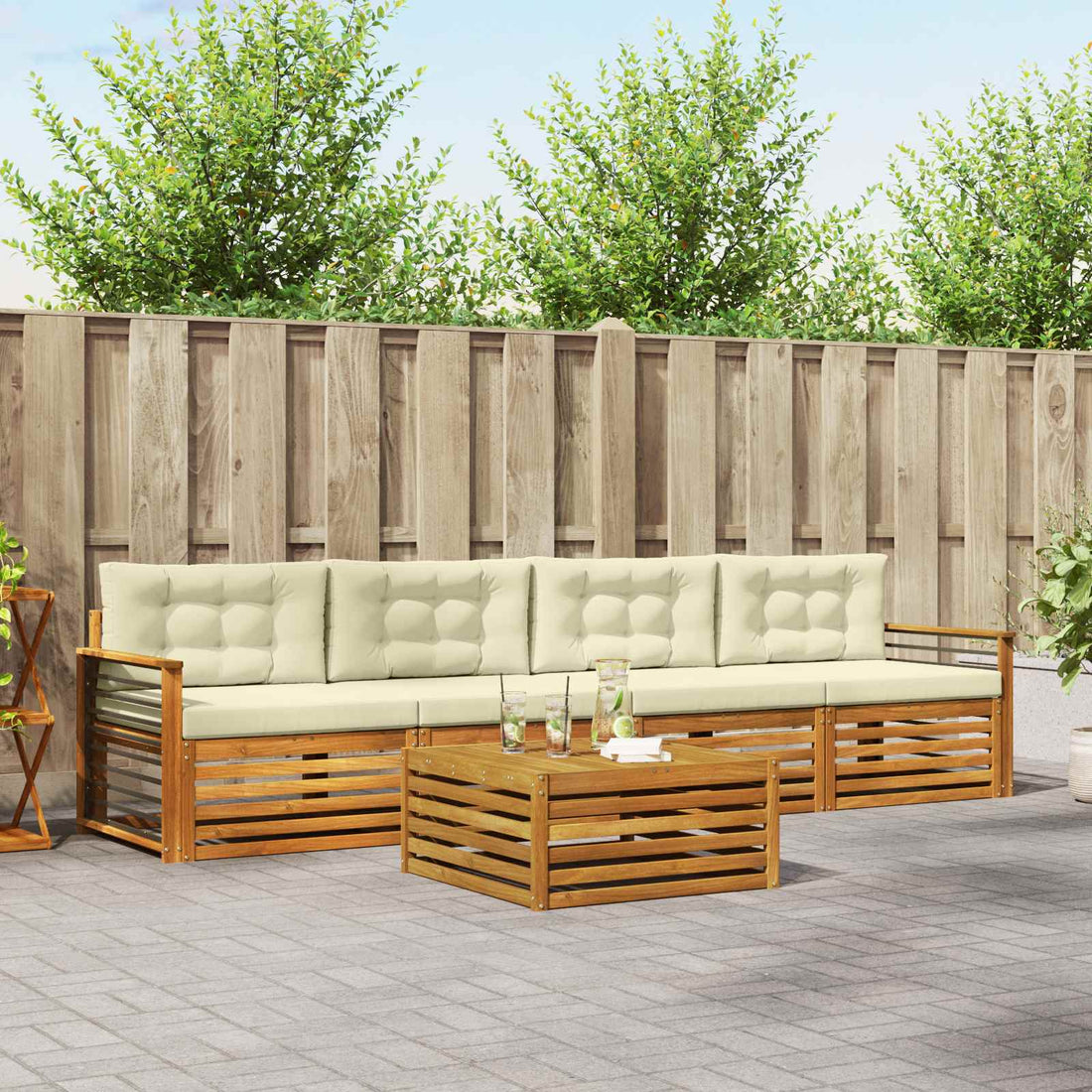 vidaXL Conjunto de sofás de exterior 5 uds. Natural y Crema