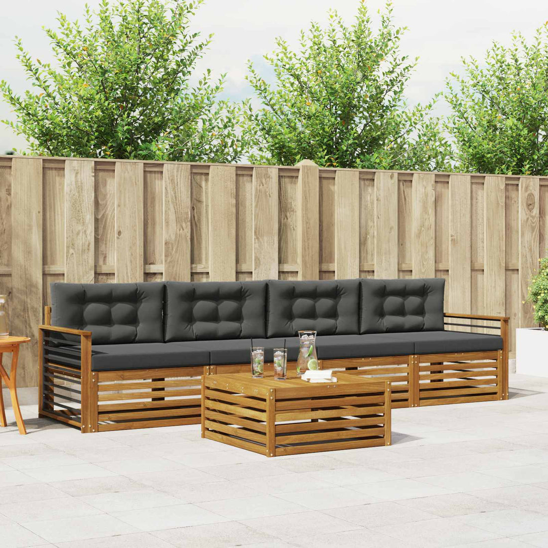 vidaXL Conjunto de sofás de exterior 5 uds. Natural y Antracita