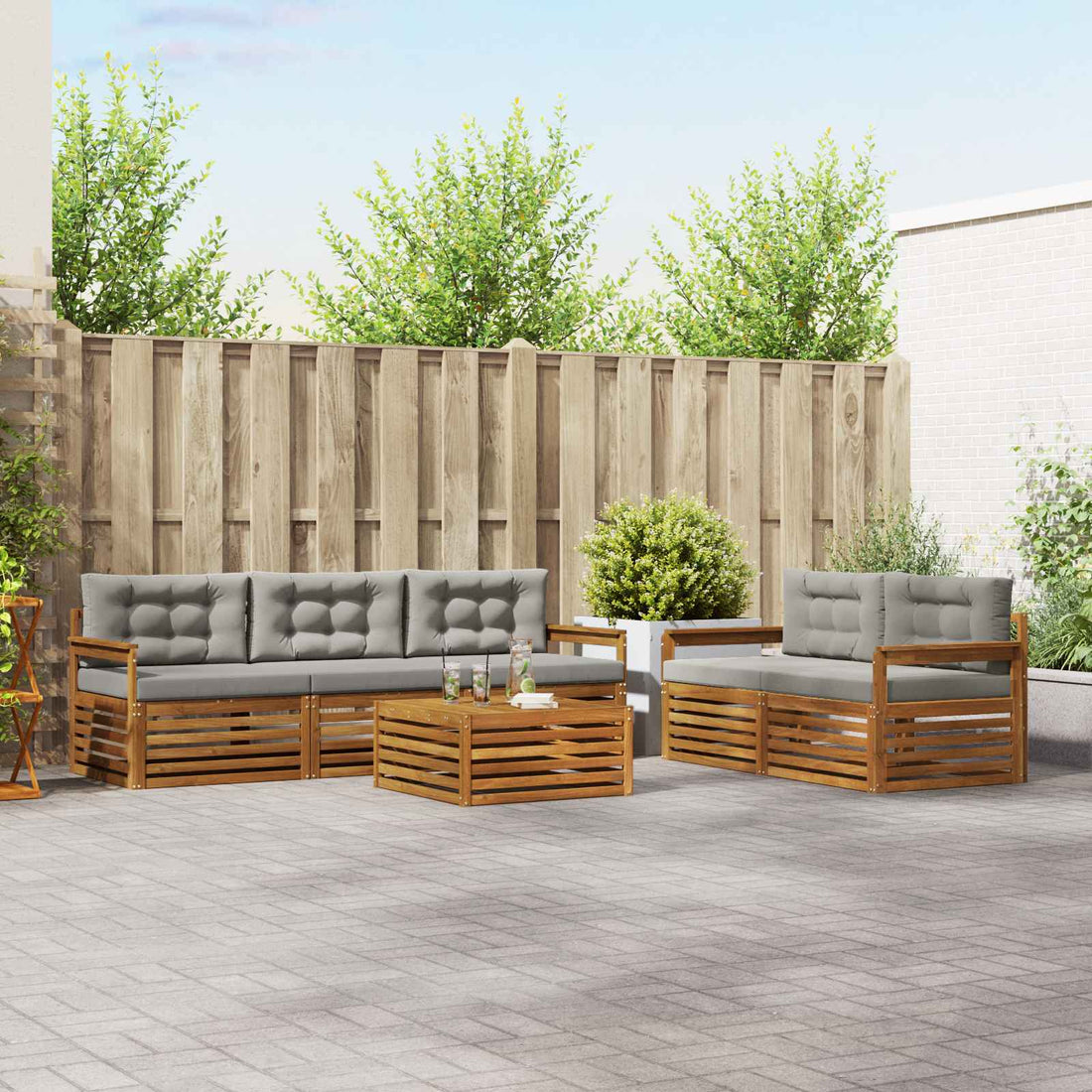 vidaXL Conjunto de sofás de exterior 6 uds. Gris Natural y Claro