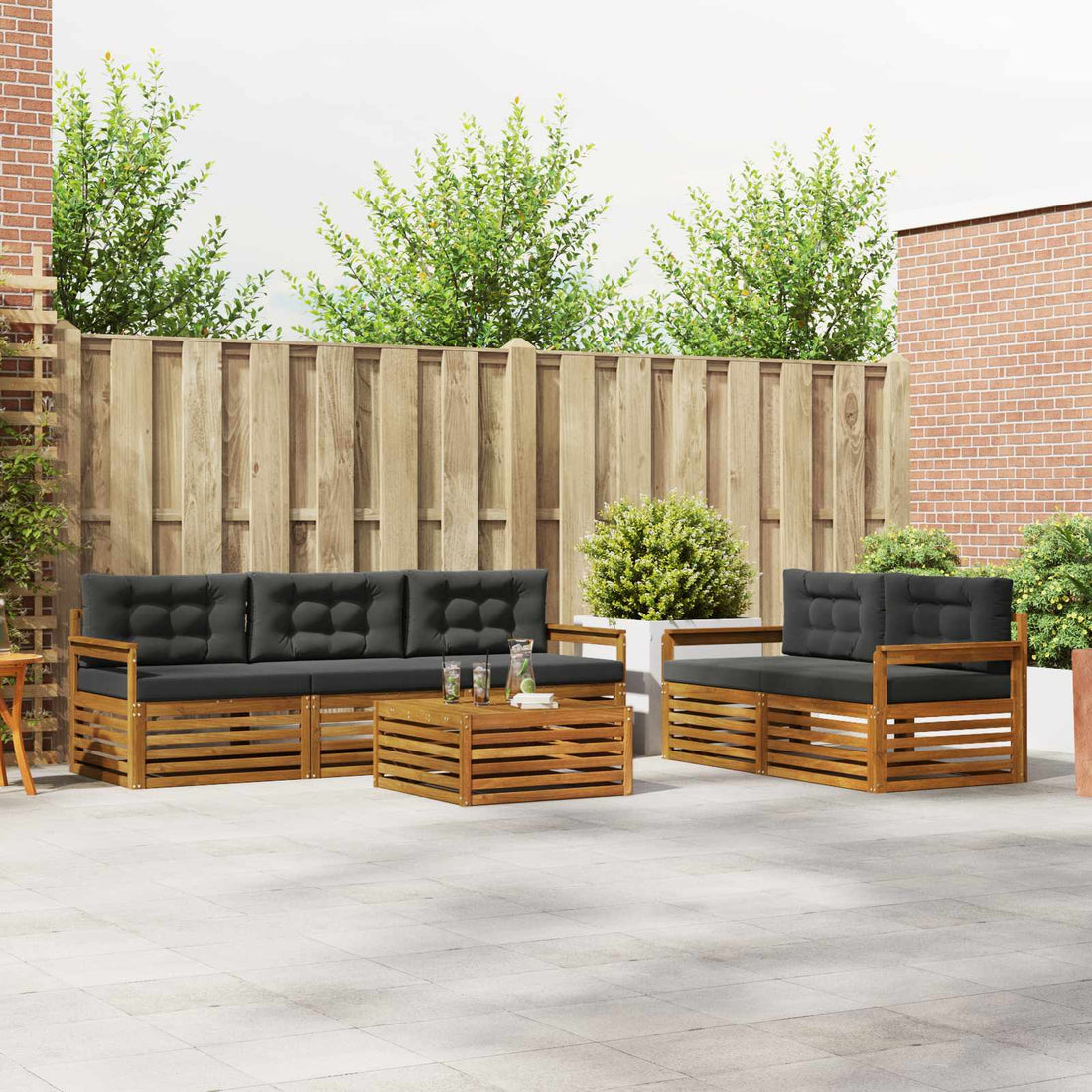 vidaXL Conjunto de sofás de exterior 6 uds. Natural y Antracita