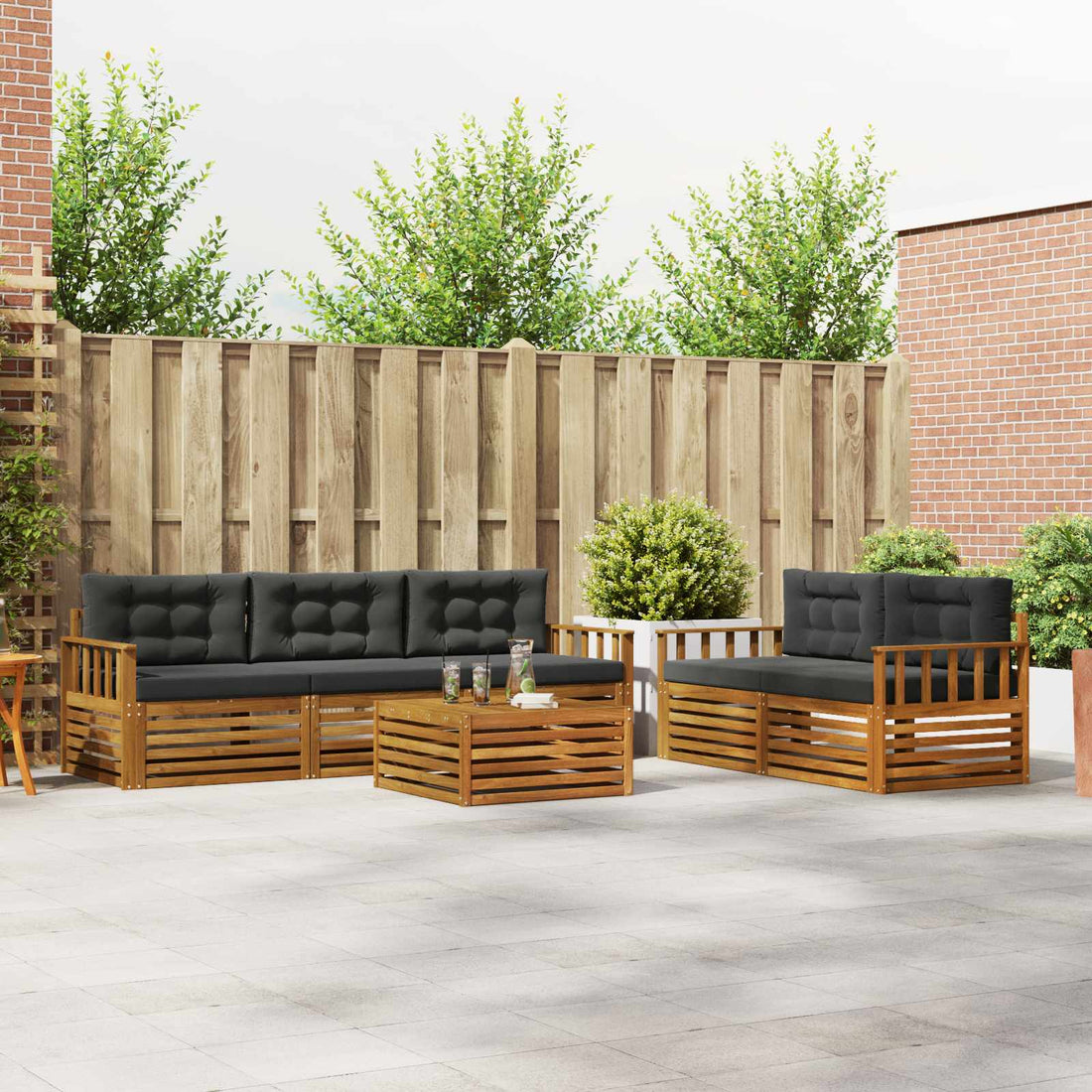 vidaXL Conjunto de sofás de exterior 6 uds. Natural y Antracita