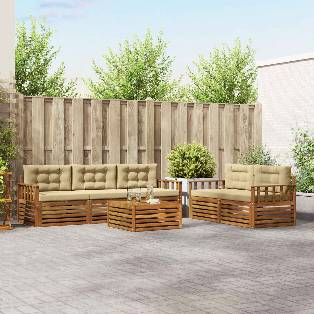 vidaXL Conjunto de sofás de exterior 6 uds. Natural y Beige