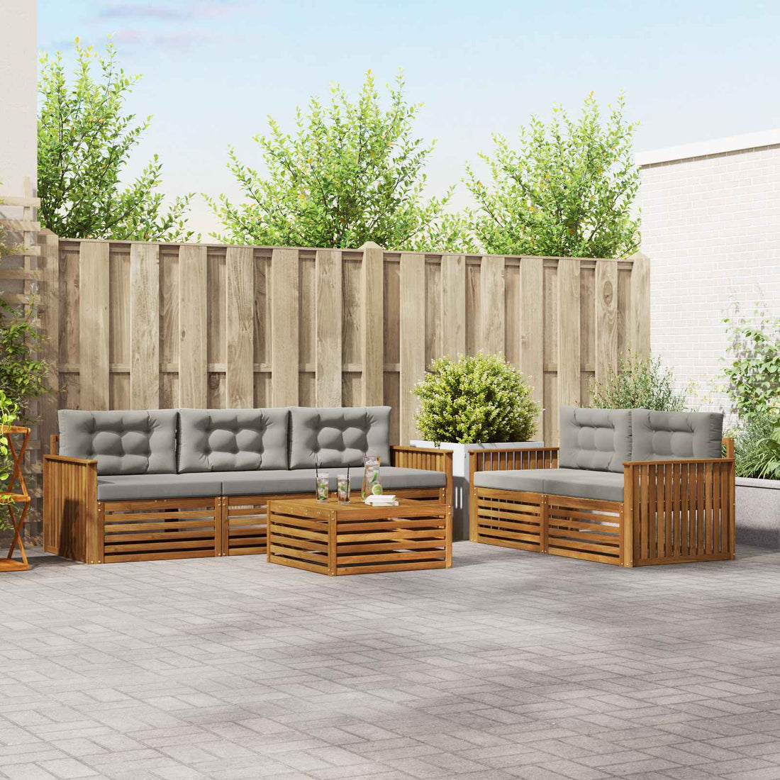 vidaXL Conjunto de sofás de exterior 6 uds. Gris Natural y Claro
