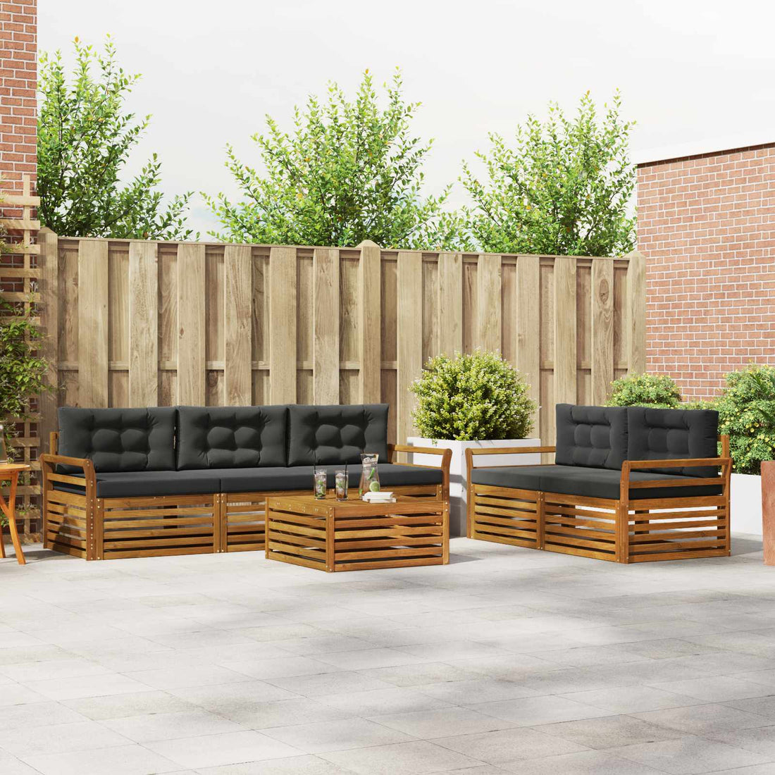 vidaXL Conjunto de sofás de exterior 6 uds. Natural y Antracita