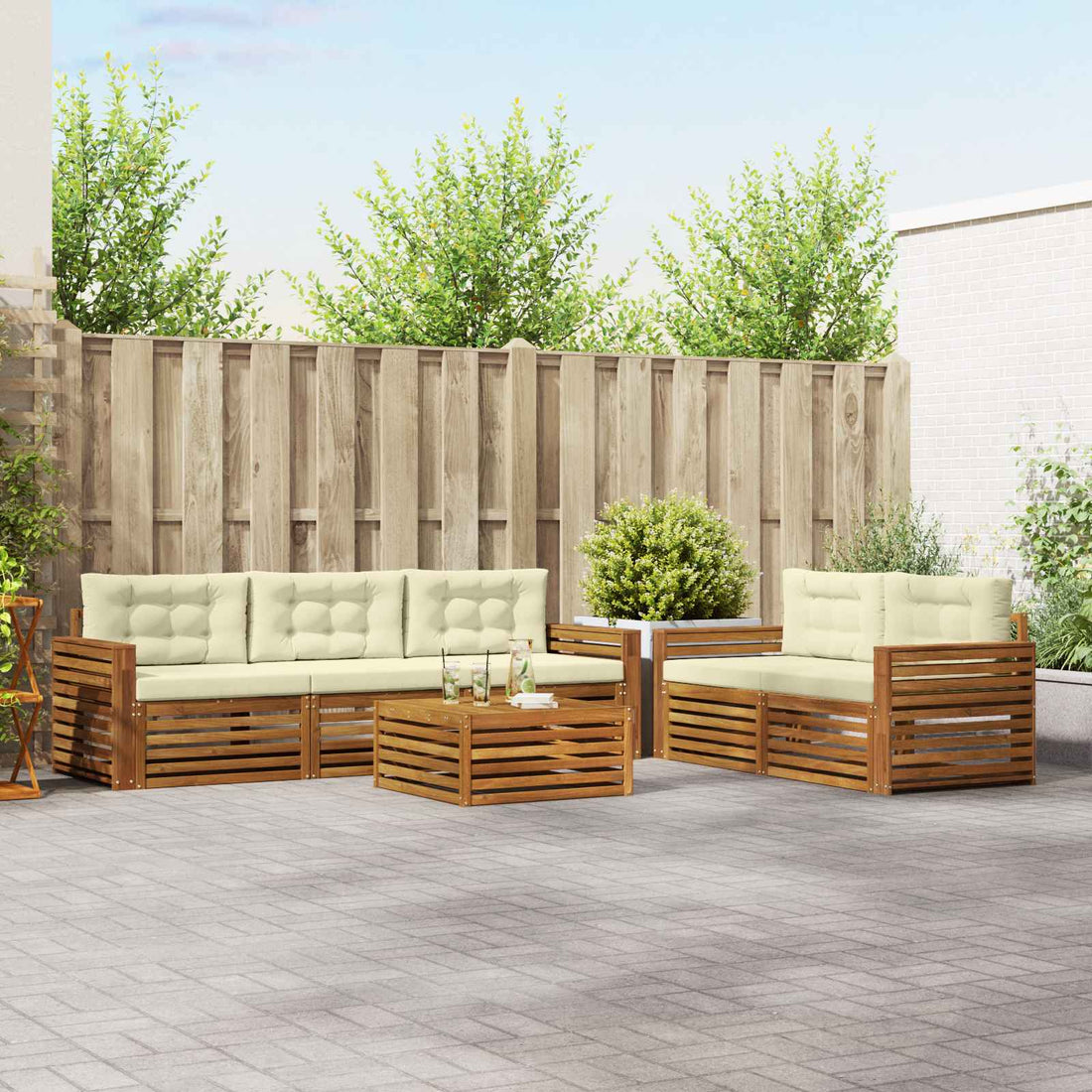 vidaXL Conjunto de sofás de exterior 6 uds. Natural y Crema