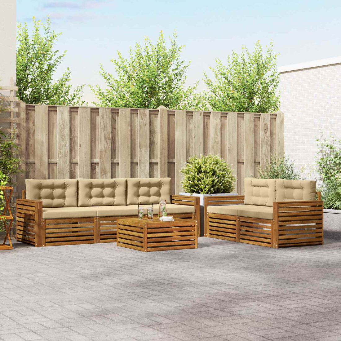 vidaXL Conjunto de sofás de exterior 6 uds. Natural y Beige