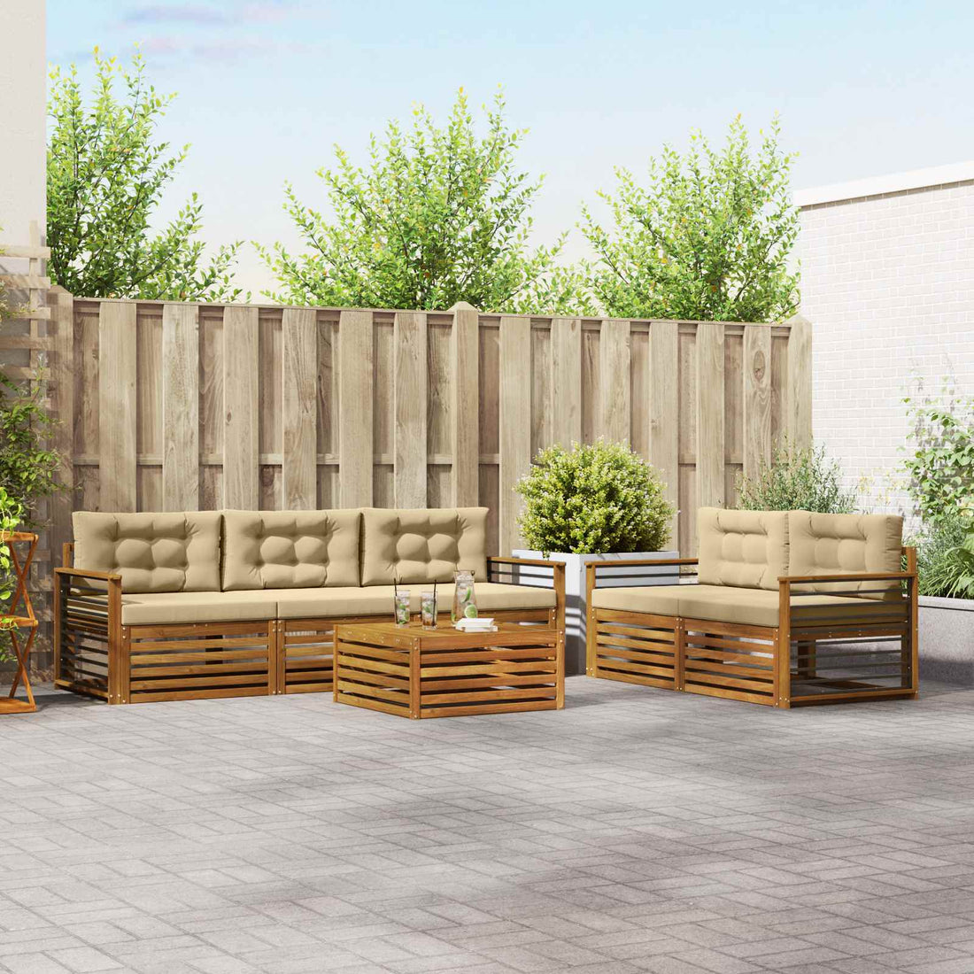 vidaXL Conjunto de sofás de exterior 6 uds. Natural y Beige