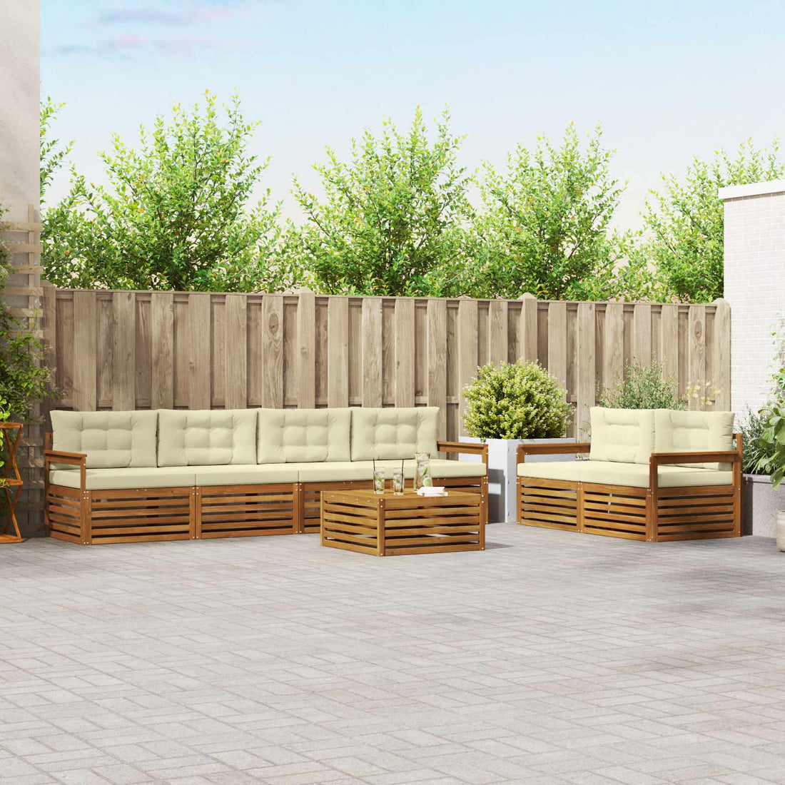 vidaXL Conjunto de sofás de exterior 7 uds. Natural y Crema