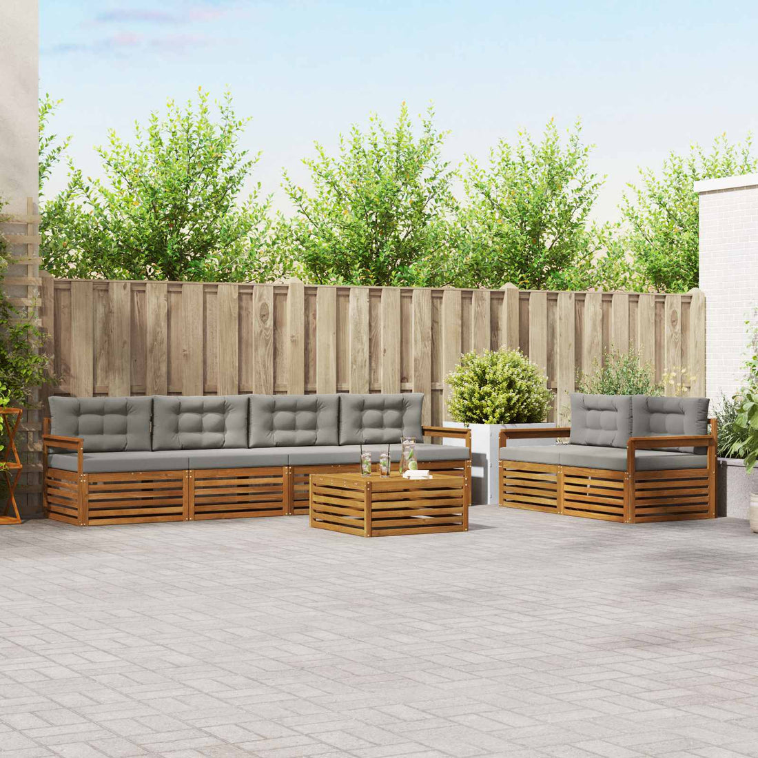 vidaXL Conjunto de sofás de exterior 7 uds. Gris Natural y Claro
