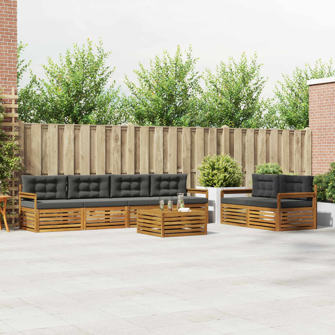 vidaXL Conjunto de sofás de exterior 7 uds. Natural y Antracita