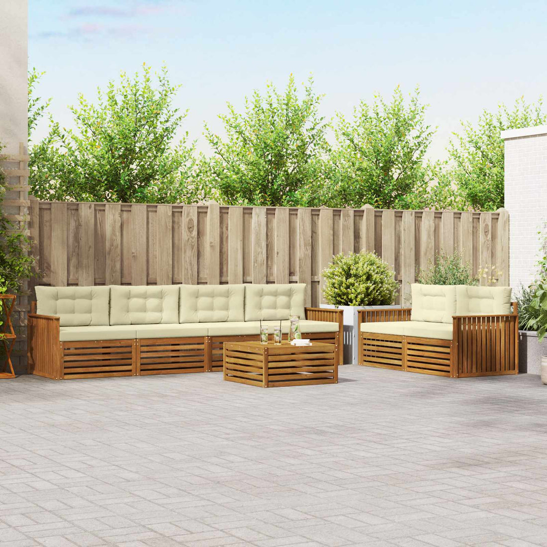 vidaXL Conjunto de sofás de exterior 7 uds. Natural y Crema